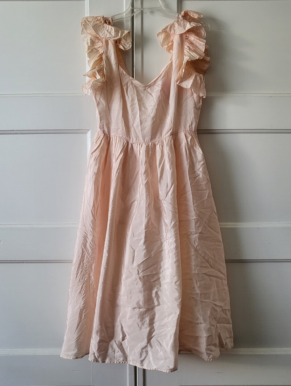 Beautiful Vintage 80s Peach Taffeta Fit And Flare Ruffle Dress Size 11